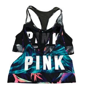 Victoria’s Secret Pink Sports Bra Set of 2 Ultimate Floral Tropical Print Size M